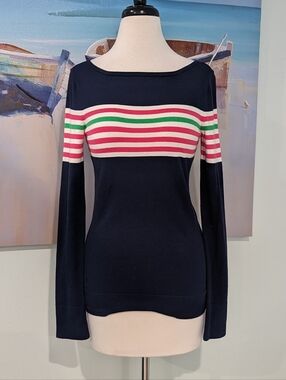 Lilly Pulitzer Navy Sweater with Pink, White & Green Stripes